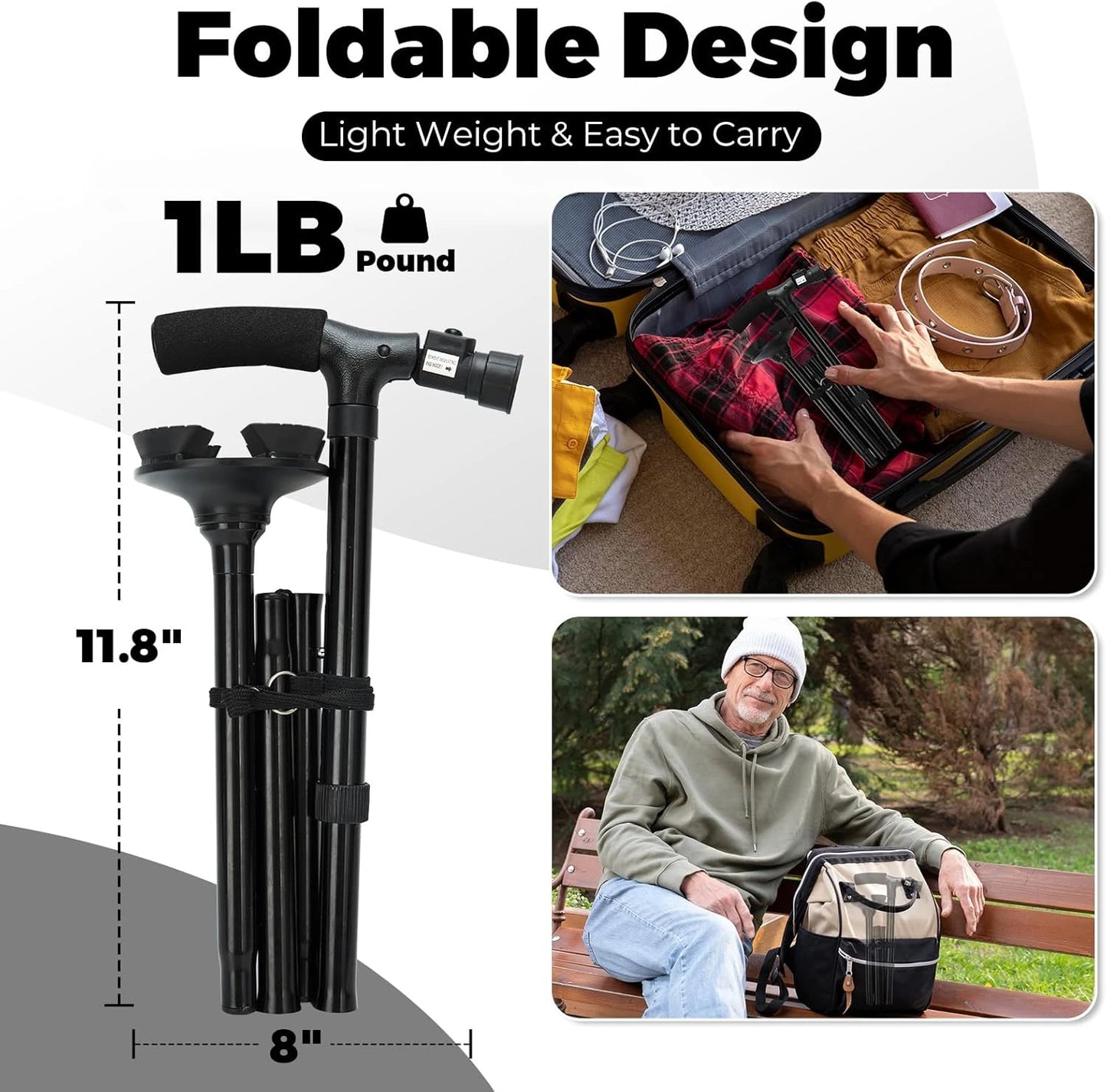 Folding cane with LED light