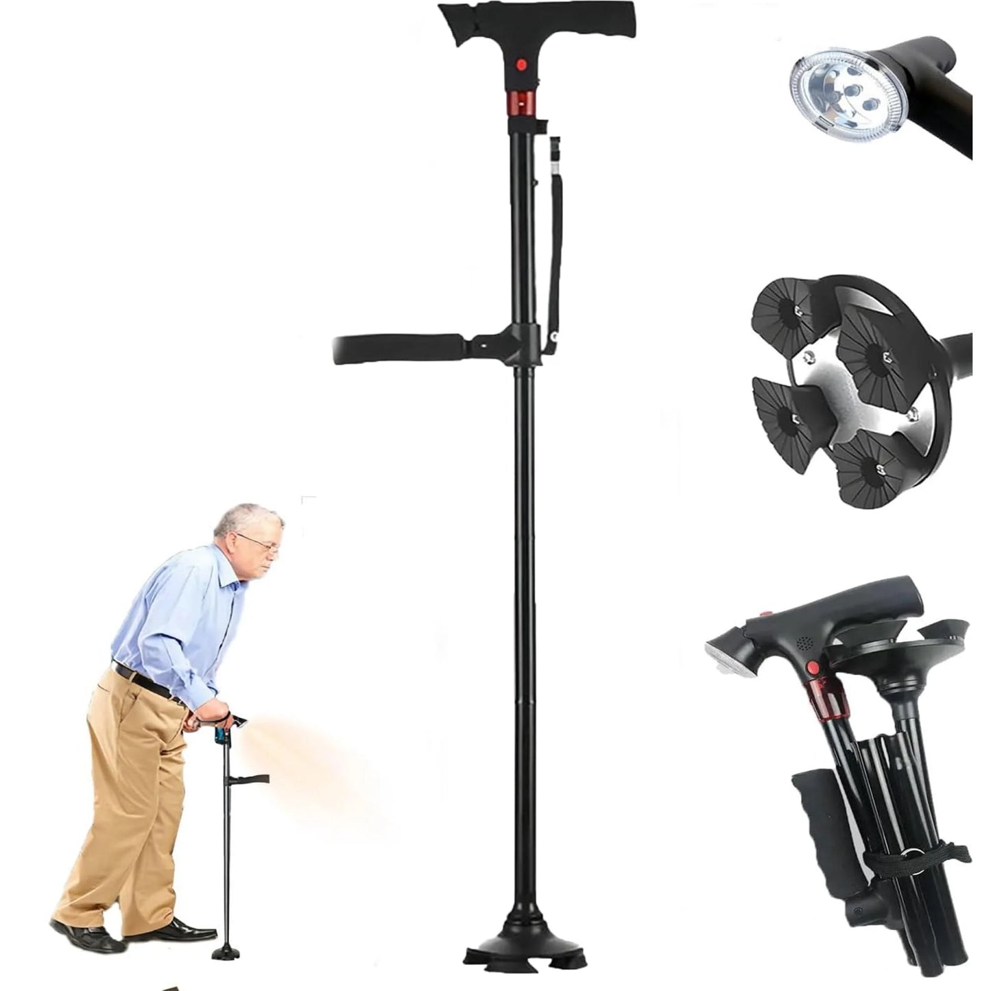 Folding cane with LED light
