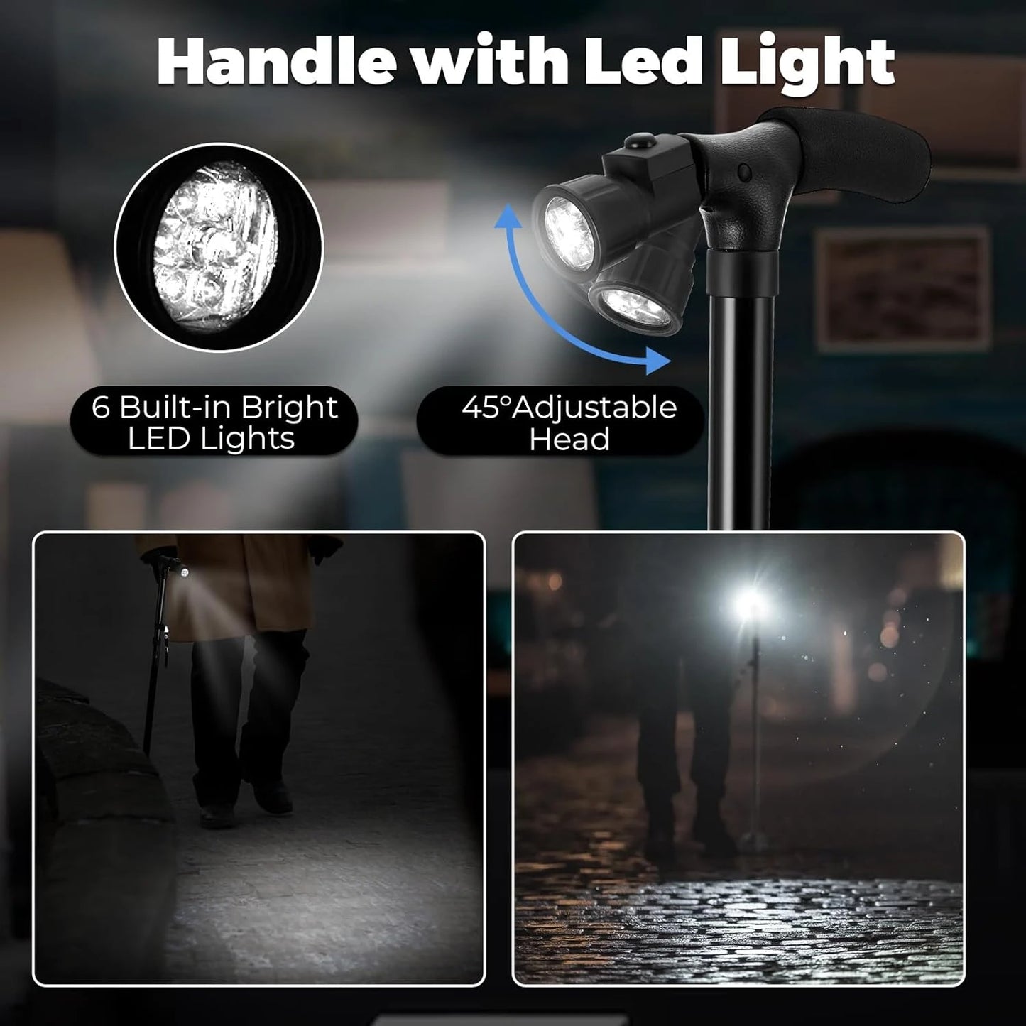 Folding cane with LED light